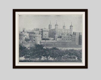 1892 Tower of London Print, Victorian England, British Architecture, Original Black and White Photo Print, Antique Photogravure