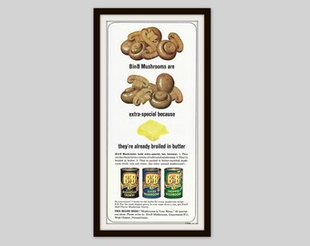 1965 B in B Mushrooms Print Ad: Retro Kitchen Decor