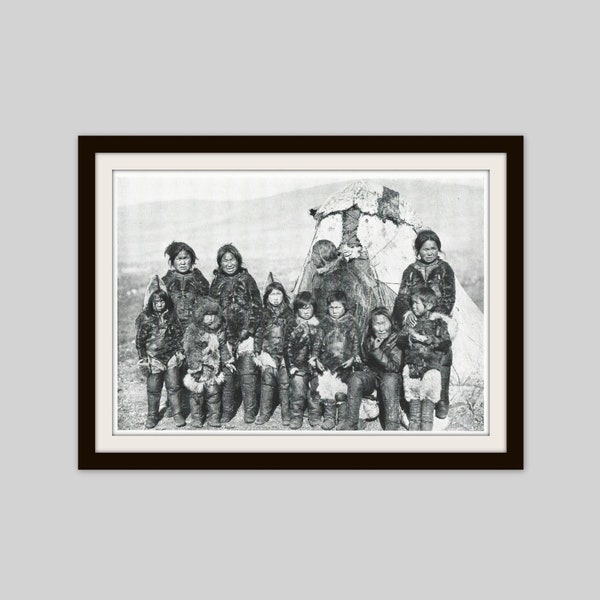 1912 Greenlandic Inuit Print, Indigenous People of the Arctic, Karnah Greenland, Walrus in the Arctic, Original Black and White Photo Print