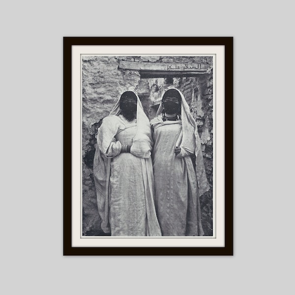 1912 Arab Women Print, North Africa Print, Tunis Tunisia, Traditional Arab Clothing, Original Black and White Photo Print