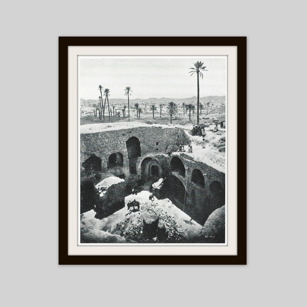 1912 Troglodyte Courtyard Print, Cave Dweller, Matmata Tunisia, North Africa Print, Traditional Houses, Original Black and White Photo Print