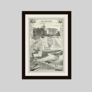 1930 Alabama Print: Antique Map, Wilson Dam & Montgomery Capitol