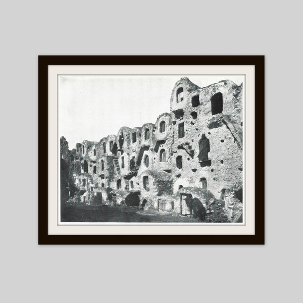 1912 Ghorfa Print, Medenine Tunisia, North Africa Print, Arabian Architecture, Exotic Wall Art, Original Black and White Photo Print