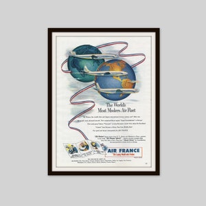 1953 Vintage Air France Ad, Travel Decor, Travel Gift, Airplane Transportation Ad, Vacation Ad, Mid Century Ad, Original Ad, Old Magazine Ad