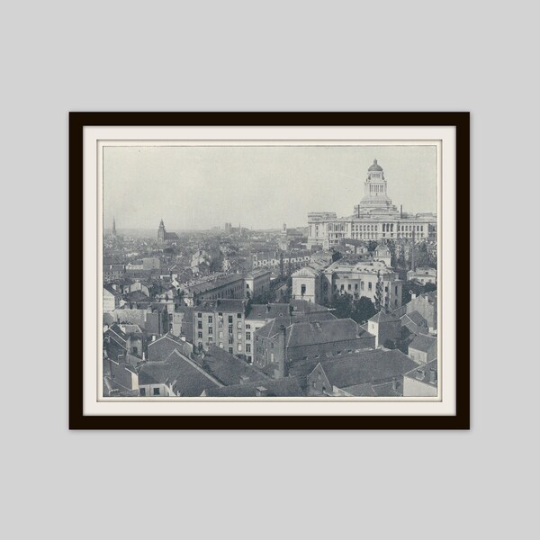1892 Brussels Belgium Print, Palace of Justice, City Scene, Panoramic View, European Architecture, Original Black and White Photo Print