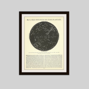 1905 Antique Celestial Print: January Constellations Astronomy Illustration