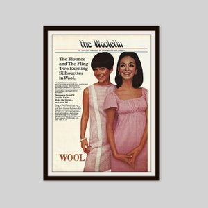 1966 Mod Fashion Print Ad, Wool Dress Ad, American Wool Council, Vintage Harmon Knitwear, Original Magazine Ad