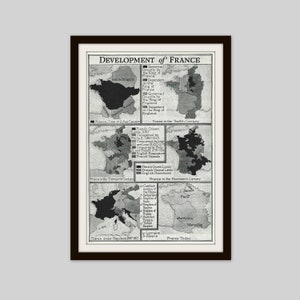 Development of France, 1933 Vintage Print, Original Book Page, France Maps, French History Print