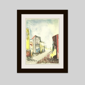 Street in Tiberias, J. Kossonogi, Jewish Artist, c. 1948, Jewish Art, Modern Art, Mid Century Art, Cityscape Art, Tipped In Color Plate