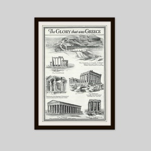 Ancient Greece, 1933 Vintage Print, Original Book Page, Greek Architecture, Parthenon, Acropolis, Theseum,  Erechtheum, Caryatids