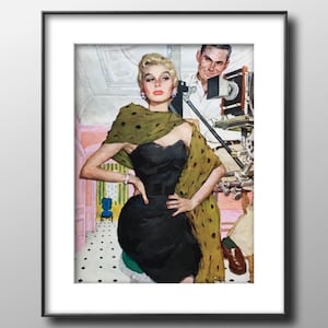 1955 Movie Star Pulp Art, Glamorous Fashion Illustration, Original Magazine Illustration