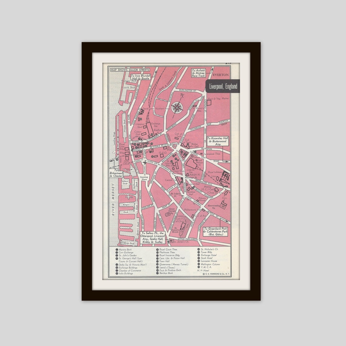 Liverpool England Karte Stadtplan Straßenkarte 1950er | Etsy