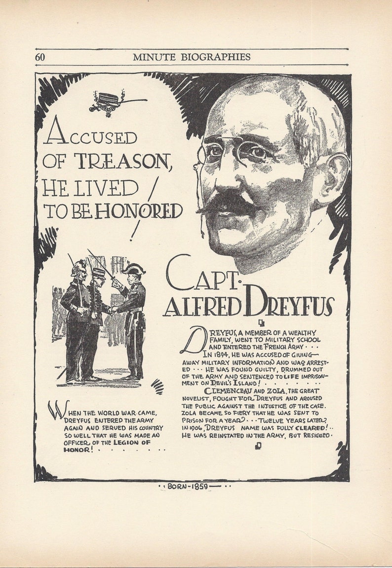Captain Alfred Dreyfus Vintage Art Print Classroom Art - Etsy