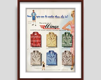 1954 Wings Men’s Sports Shirts Advertisement – Retro Fashion Print
