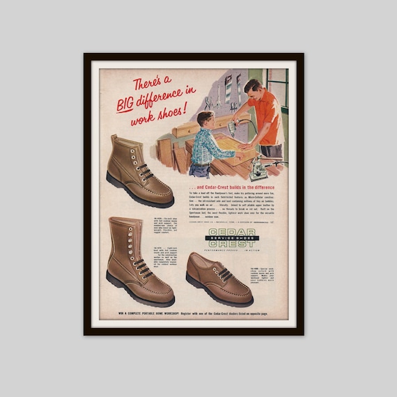 本物保証!  Work Crest Cedar Shoes, Fashion Mens Ad, Shoe Vintage 1965 靴