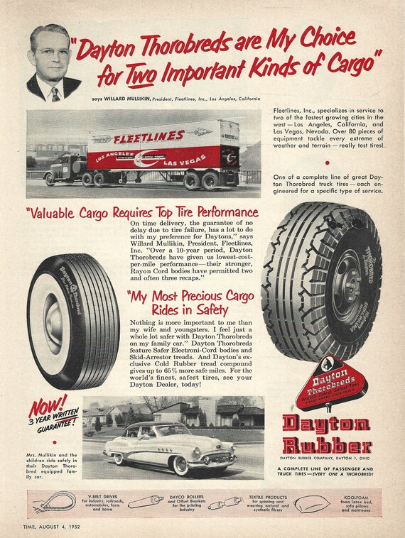1952 Dayton Rubber Tires Print Ad Original Magazine Ad - Etsy