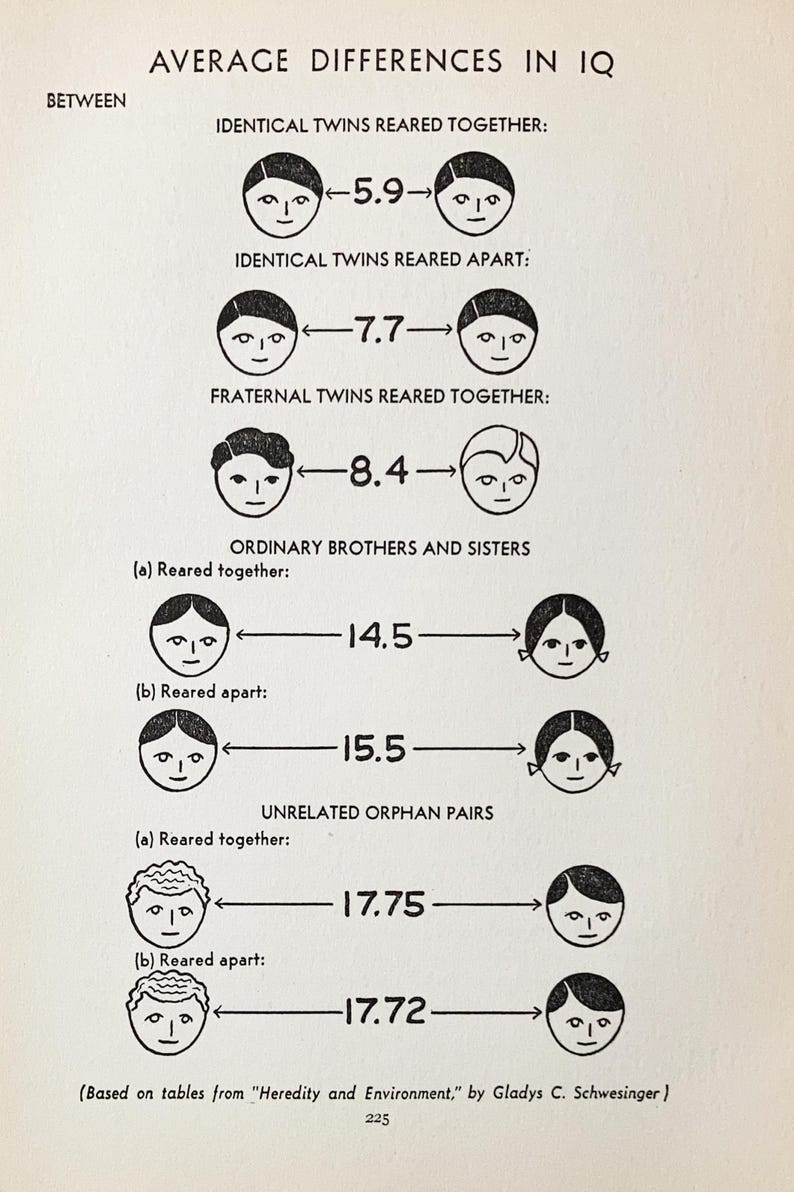 1939 IQ Twin Study Chart, Vintage Genetics Science Art - Etsy