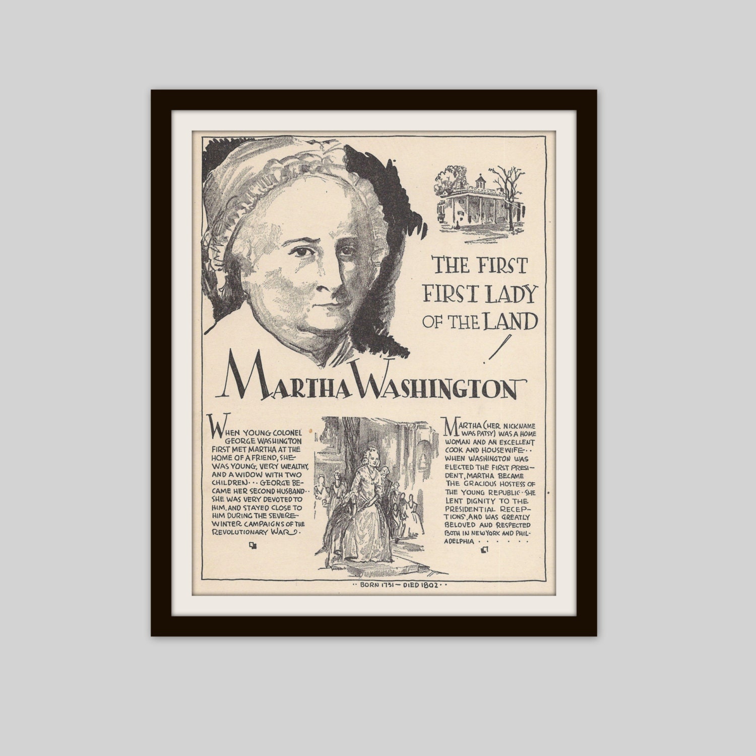 Martha Washington Vintage Art Print History Teacher Gift pic
