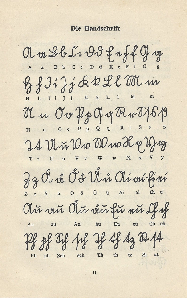 Vintage 1930s German Alphabet Handwriting Guide Etsy