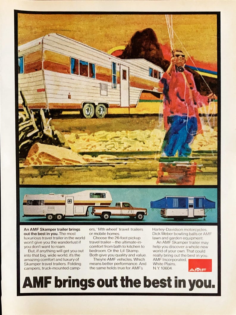 1973 AMF Skamper Trailer Vintage Ad, Original Retro Pop up Camper Wall ...