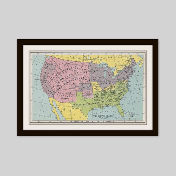 24x36 Vintage Civil War Map of the Confederate States 1861