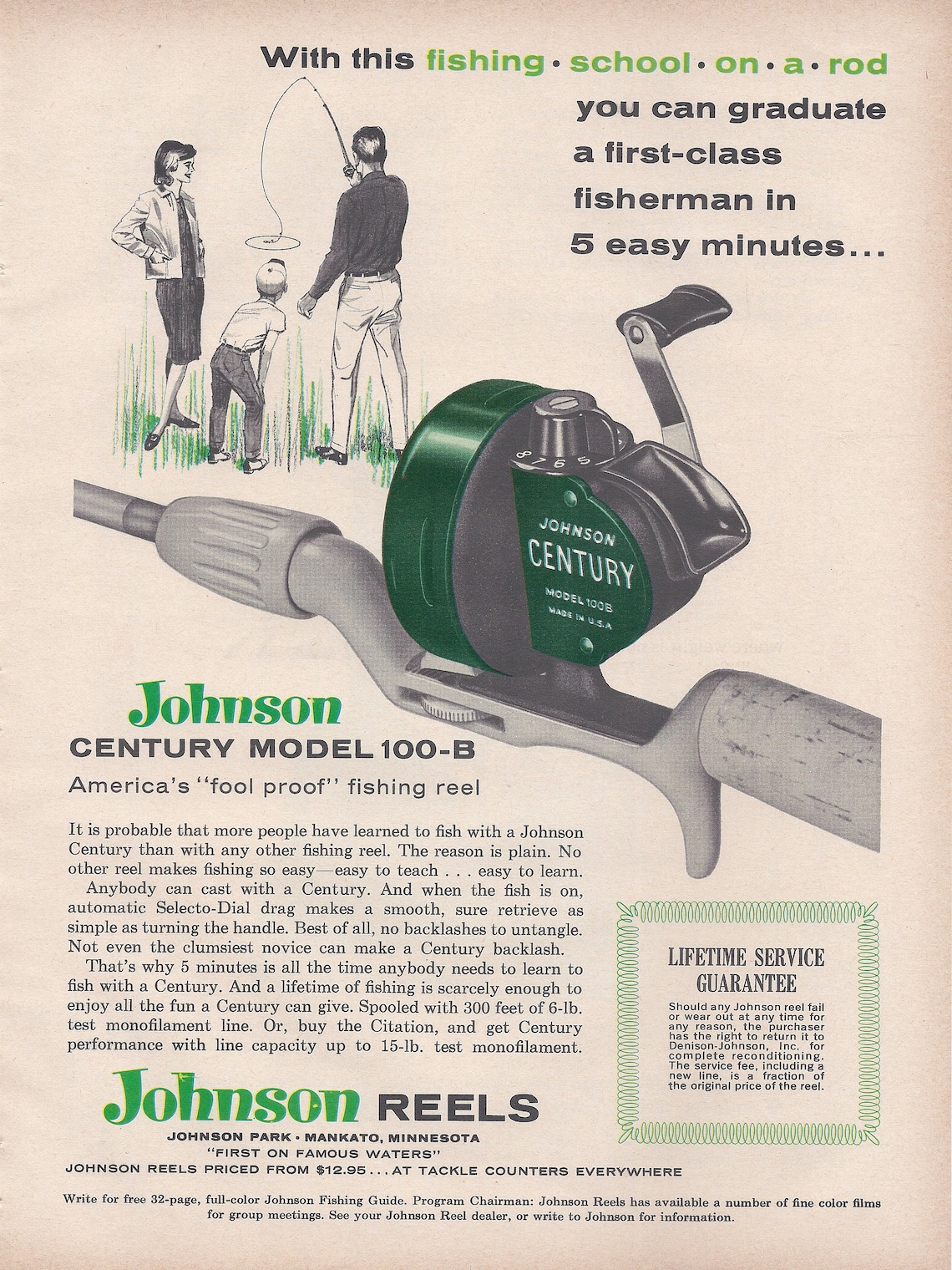 1965 Vintage Fishing Ad Johnson Reels Fishing Reel Etsy
