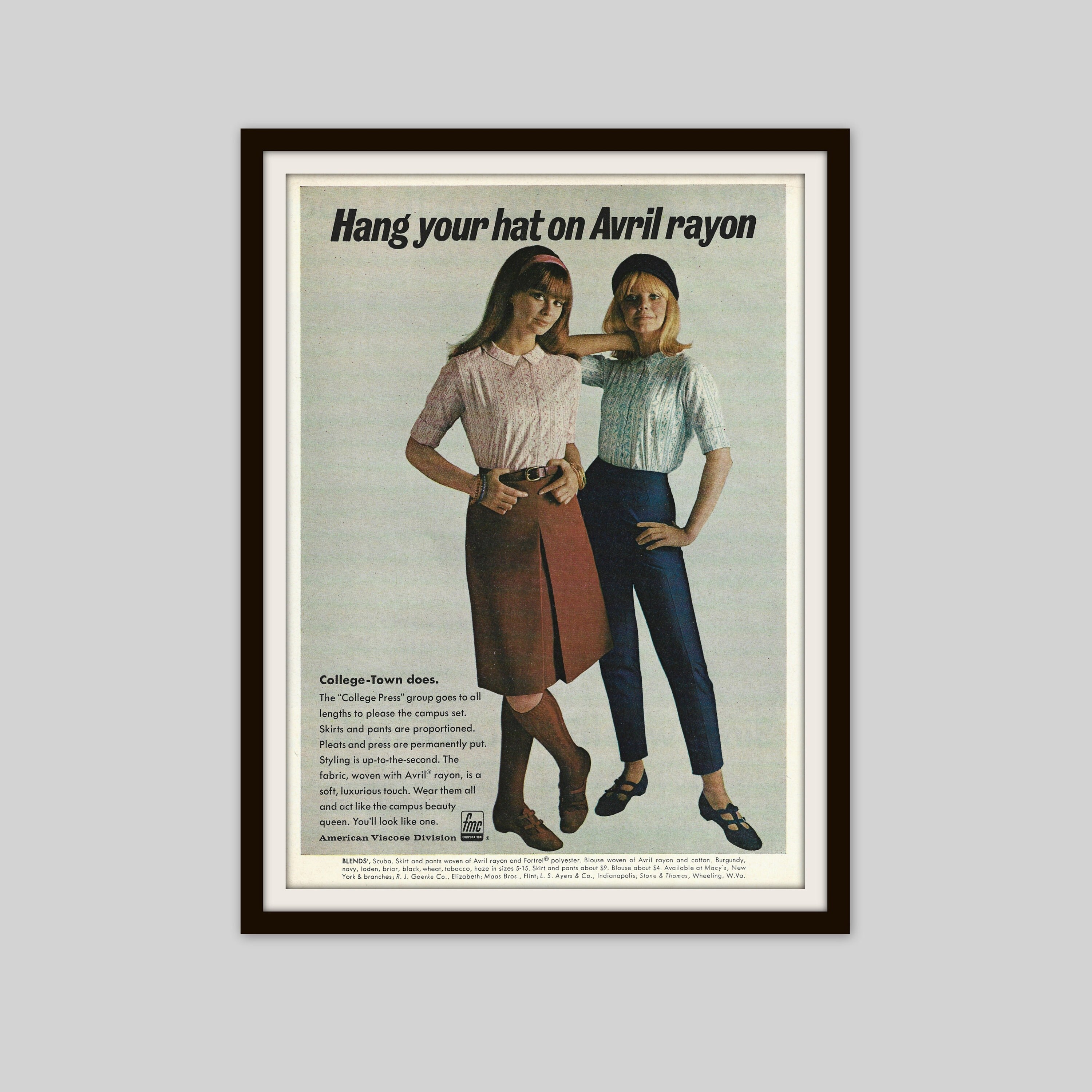 1966 Avril Rayon Fashion Ad: American Viscose, College Style - Etsy