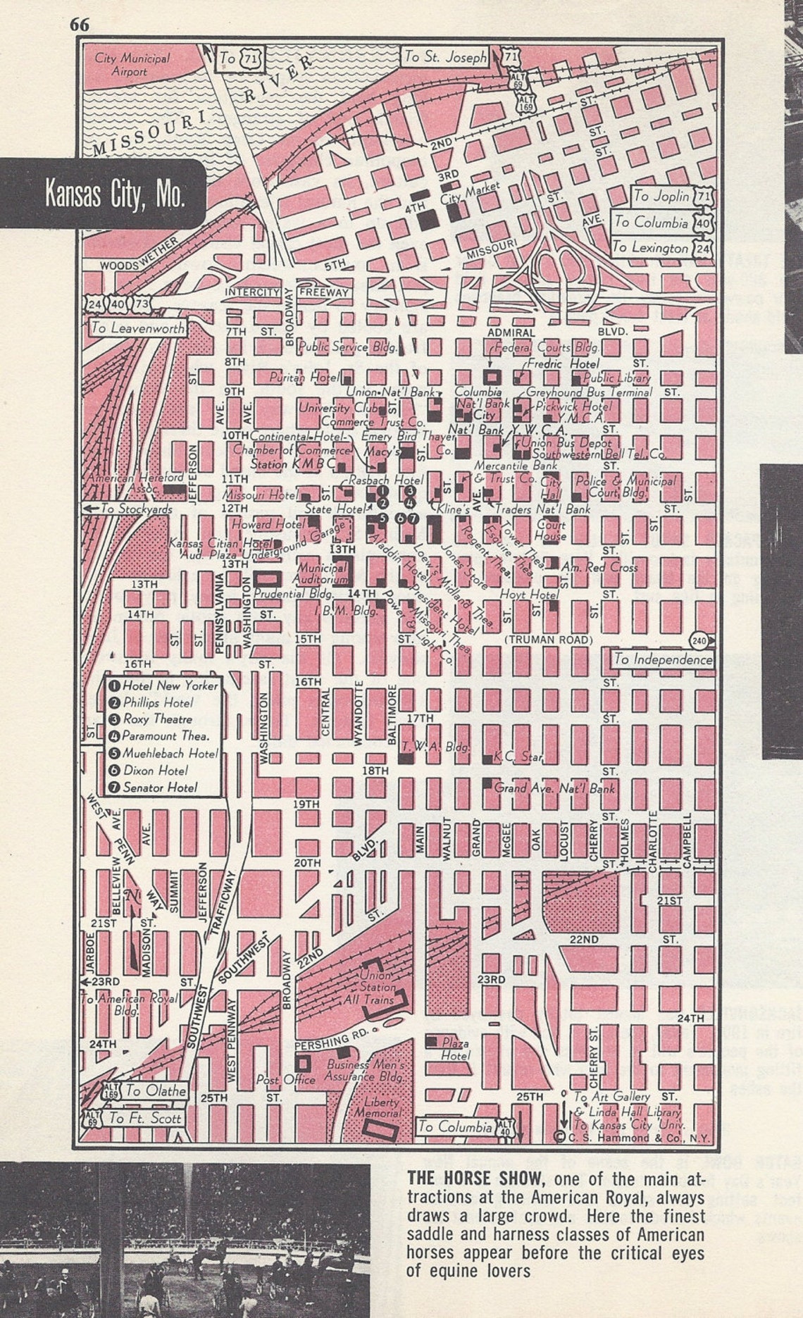 Kansas City Missouri Map City Map Street Map 1950s Pink - Etsy