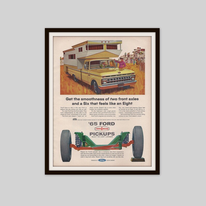 1965 Vintage Ford Ad Ford Pickup Ford Truck Ad Camper Ad Camping Car Guy Gift Garage Art Garage Decor Old Truck Ad 1960s Truck Ad