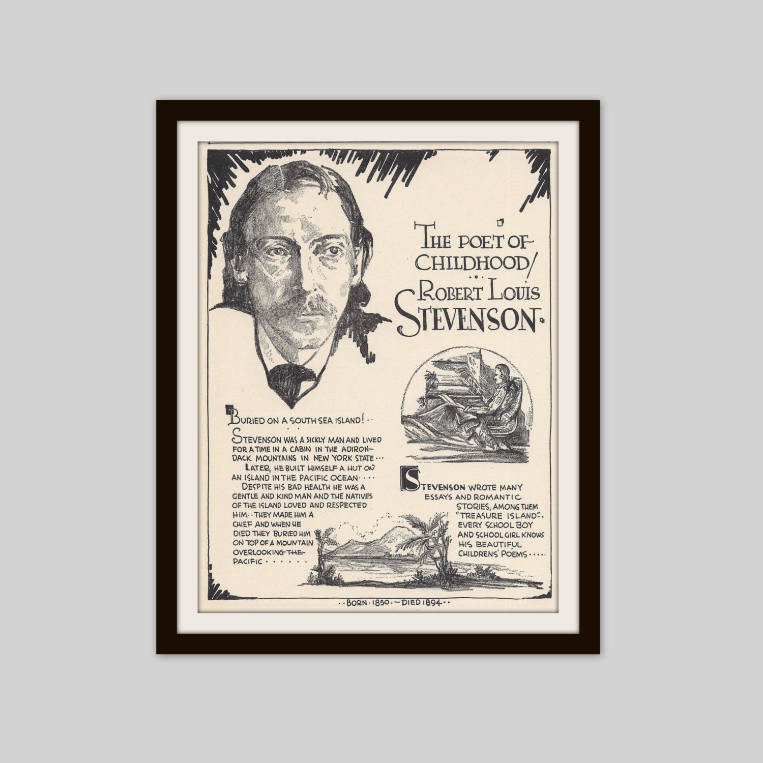 Robert Louis Stevenson Vintage Art Print English Teacher Etsy