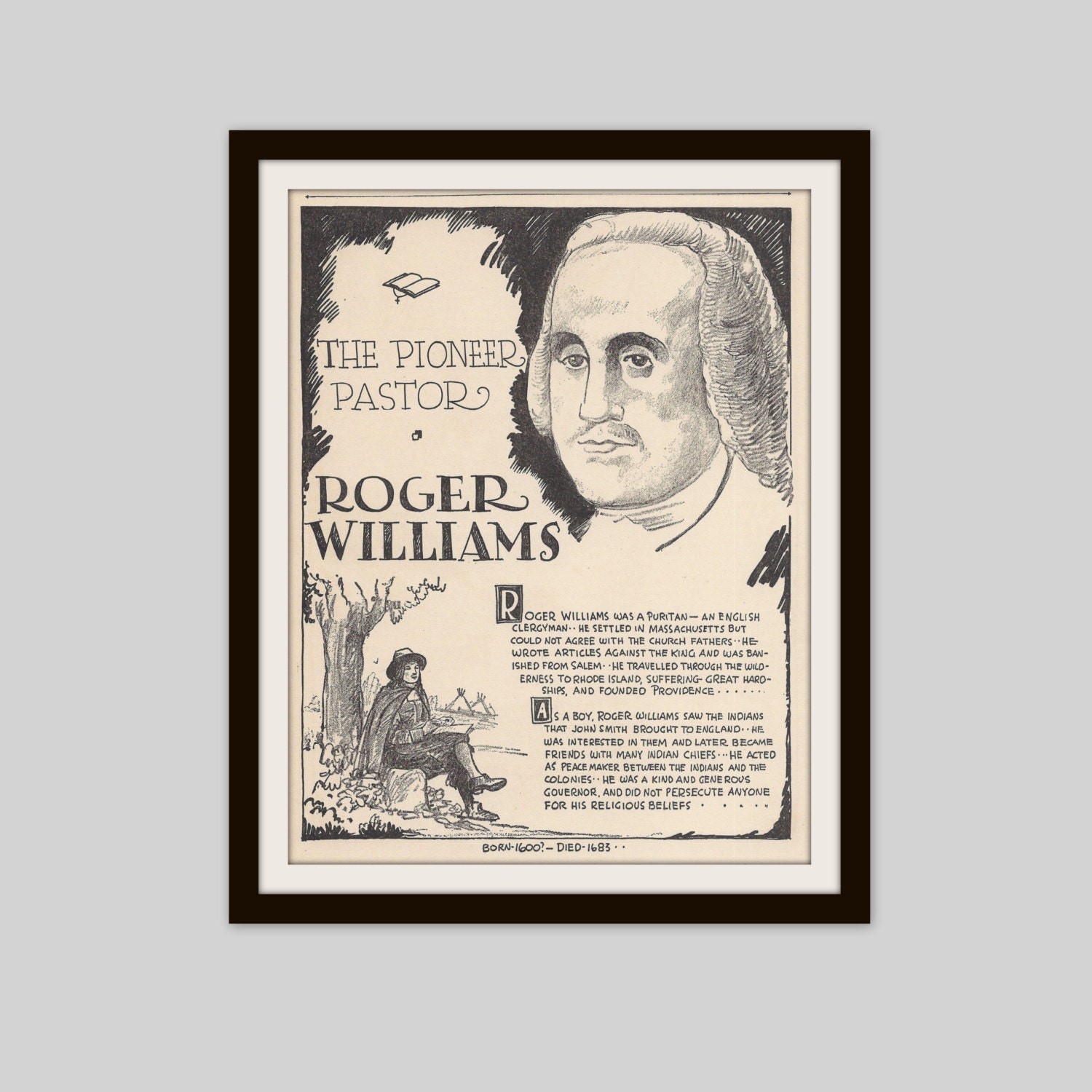 Download Roger Williams Vintage Art Print Religious Leader Puritan | Etsy