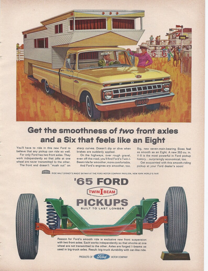 1965 Vintage Ford Ad Ford Pickup Ford Truck Ad Camper Ad Camping Car Guy Gift Garage Art Garage Decor Old Truck Ad 1960s Truck Ad