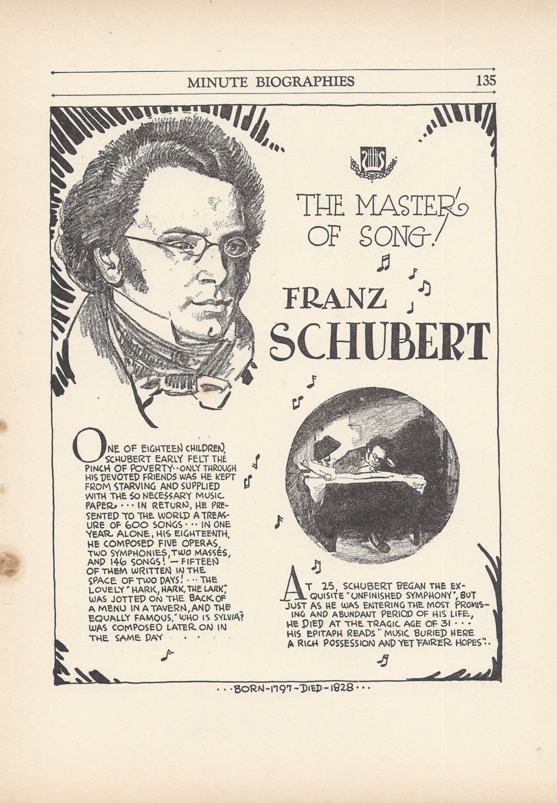Franz Schubert Vintage Art Print Classroom Art Music | Etsy