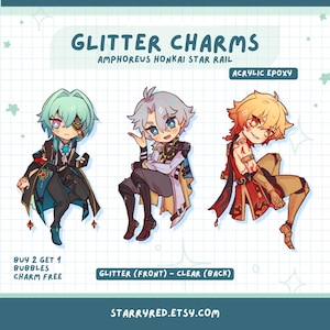 Honkai Star Rail Amphoreus 3" Acrylic Glitter Epoxy Charms | Anaxa, Phainon, Mydei