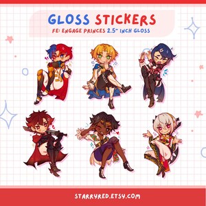 Adesivi lucidi Fire Emblem Engage Princes da 2,5" / Alear, Alfred, Alcryst, Diamant, Fogado, Rafal/Nil