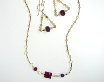 Ruby and Prehnite Necklace & Earring set (no.151)