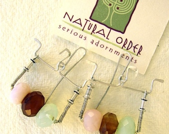 Chalcedony Swing Earrings - Pink, Amber and Aqua  (no.124)