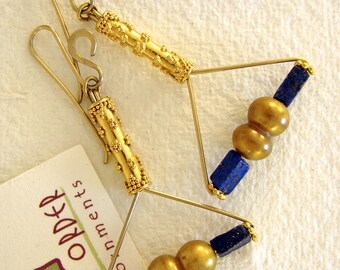 Lapis & Pearl Earrings - Golden Cleopatra look (no.121)
