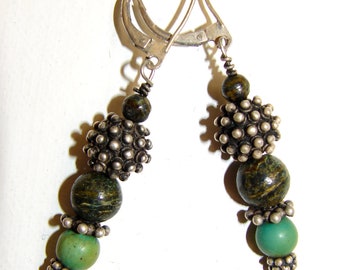 Green Jasper & Bali Bead Drop Earrings (n0.144)