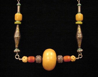 Amber Tribal Necklace - Large Copal Amber Bead (no.158)