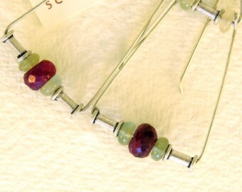 Ruby & Aquamarine Earrings - Delicate Swing (no.113)
