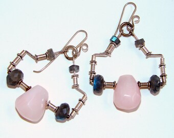 Pink Opal and Labradorite Earrings (no.131)