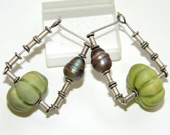 Green Turquoise and Grey Freshwater Pearl Earrings (no.139)