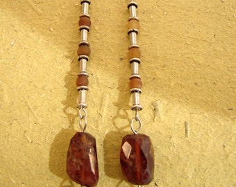 Hessonite Garnet Earrings - Long Nugget Drops (no.135)