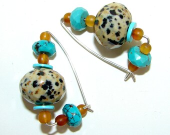 Turquoise and Dalmation Jasper Earrings (no.177)
