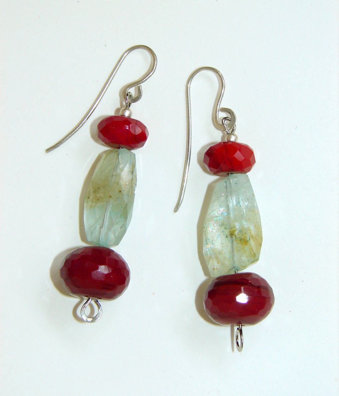 Ruby Quartz and Prehnite Drop Earrings no.172 - Etsy