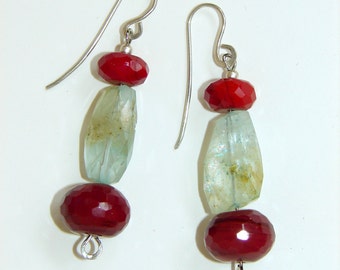 Ruby Quartz and Prehnite Drop earrings (no.172)