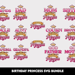 Birthday Princess SVG Bundle, Family Matching Birthday SVGs, Dad of the Birthday Princess, Mom of the Birthday Princess, T-shirt Designs.