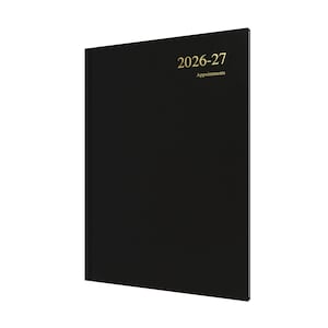 May include: A black appointment book with the text "2026-27 Appointments" in gold lettering. The book is closed and has a simple, professional design, suitable for scheduling and organization.