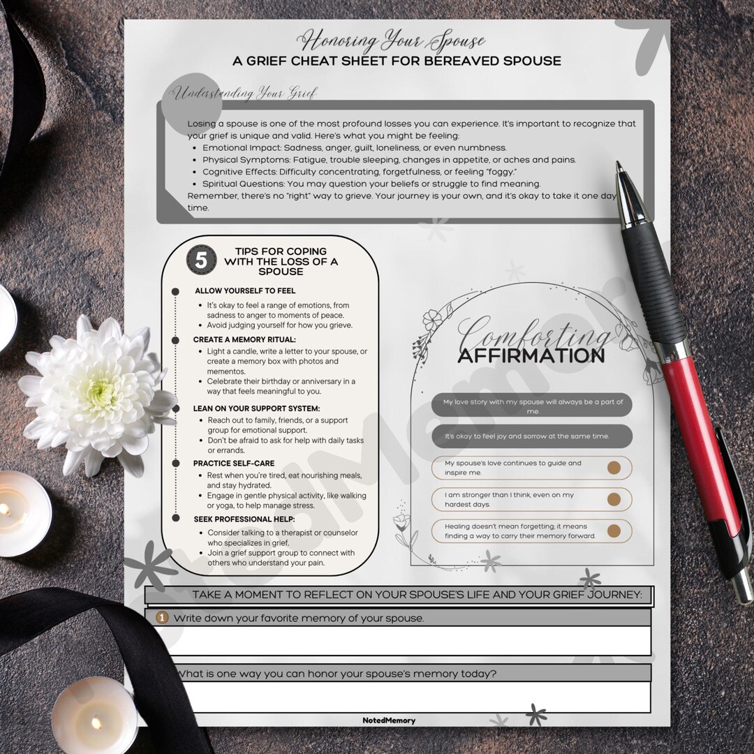 Spousal Grief Cheat Sheet: Bereavement &amp; Loss Support (printable PDF) - Etsy